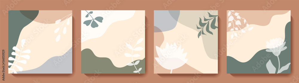 Minimalist social media post templates. Abstract spring floral backgrounds set. Editable vector illustration for greeting card, banner, web ads, mobile apps