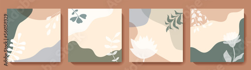 Minimalist social media post templates. Abstract spring floral backgrounds set. Editable vector illustration for greeting card, banner, web ads, mobile apps