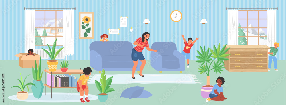 Children playing hide and seek at home vector