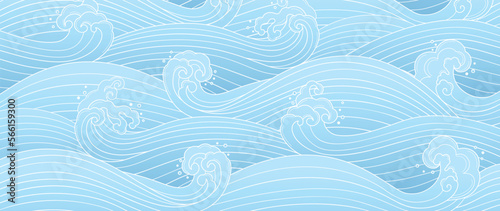 Traditional Japanese wave pattern vector. Hand drawn line art oriental ocean wave abstract pattern style background. Art design illustration for prints, fabric, poster, home decoration and wallpaper.