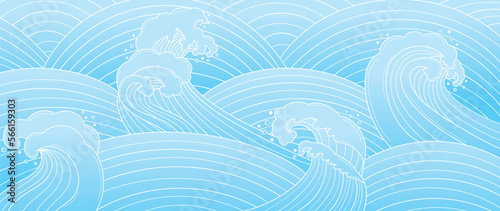 Traditional Japanese wave pattern vector. Hand drawn line art oriental ocean wave abstract pattern style background. Art design illustration for prints, fabric, poster, home decoration and wallpaper.