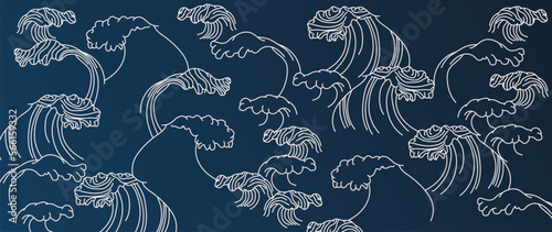 Traditional Japanese wave pattern vector. Abstract hand drawn line art oriental ocean wave style element background. Art design illustration for prints, fabric, poster, home decoration and wallpaper.