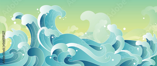 Traditional Japanese wave pattern vector. Elegant hand drawn oriental ocean wave abstract pattern style background. Art design illustration for prints, fabric, poster, home decoration and wallpaper.