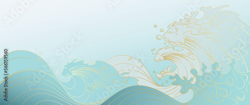Traditional Japanese wave pattern vector. Luxury hand drawn oriental ocean wave splash line art pattern background. Art design illustration for print, fabric, poster, home decoration and wallpaper.