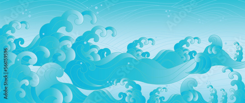 Traditional Japanese wave pattern vector. Luxury oriental ocean wave metallic line art pattern watercolor background. Art design illustration for print, fabric, poster, home decoration and wallpaper.