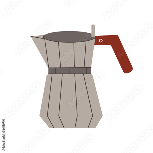 Italian geyser coffee maker, moka pot. Flat vector illustration isolated on white background