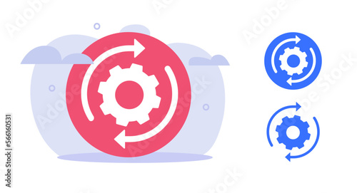 Implement optimize process technology system icon vector, integration fix operation change progress graphic, execution development cog wheel gear, update upgrade workflow, customize setting data image