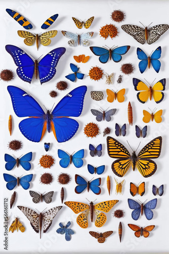Knolling If An Beautiful Vibrant Butterfly Collection. Generative AI