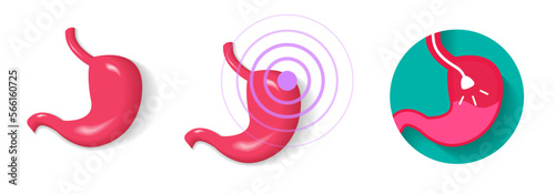 Stomach ache pain icon, endoscope gastroscopy examination, digestive gastric colonoscopy technology logo flat 3d cartoon graphic illustration design, medical health care clinic image, abdomen clipart