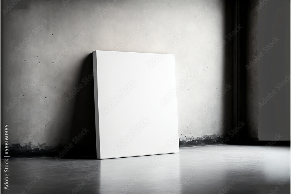 White blank canvas hanging on wall. poster mockup. Designed using generative ai. White blank canvas hanging on wall. poster mockup. Designed using generative ai.