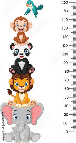 Cartoon zoo animals with meter wall