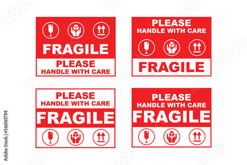 Fragile Label tag symbol packaging sticker vector design