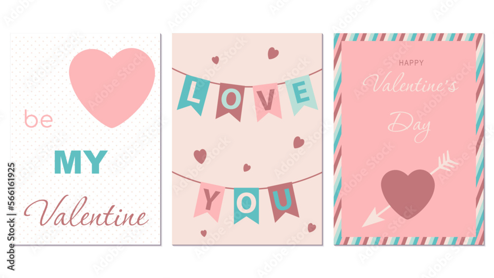 set of valentines day cards retro design