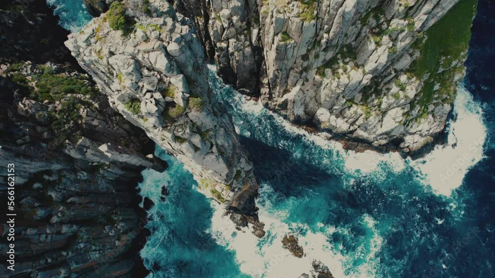 Cape Hauy Drone Birds Eye View over cliff in Tasmania, Australia Cape Hauy Drone Birds Eye View over cliff in Tasmania, Australia