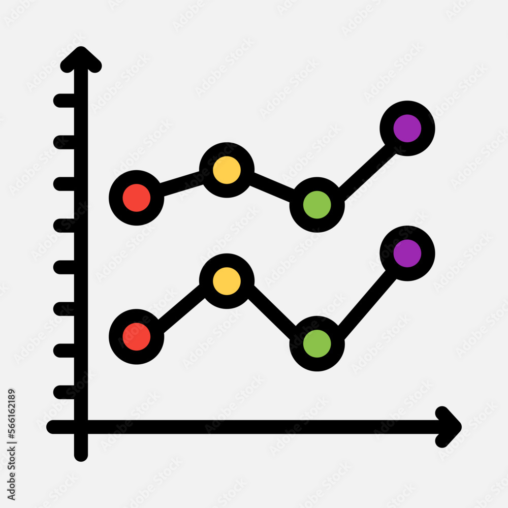Line chart icon in filled line style, use for website mobile app presentation