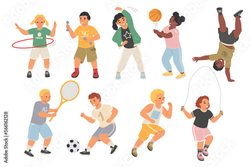 Happy sports kids isolated vector set on white