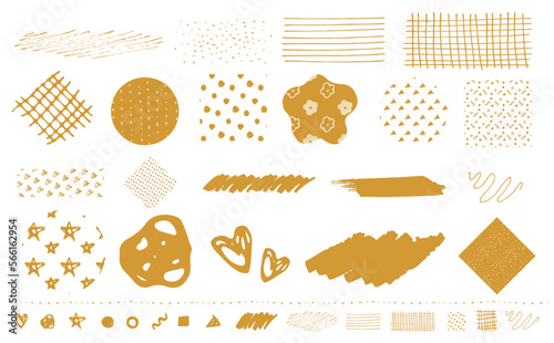 シンプルでおしゃれな北欧風てがきの模様やパターン・柄のあしらいセット_ベクター素材_黄色_文字なし