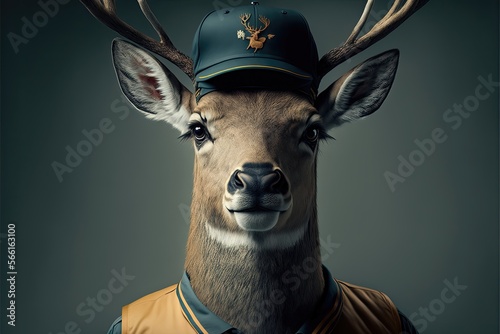 A deer in a delivery workers uniform. Generative AI photo