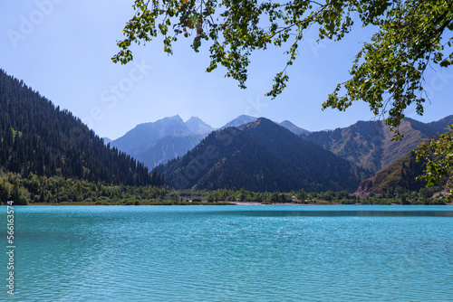 Obraz na płótnie Unusually beautiful turquoise lake Issyk in the mountains of Kazakhstan w salonie