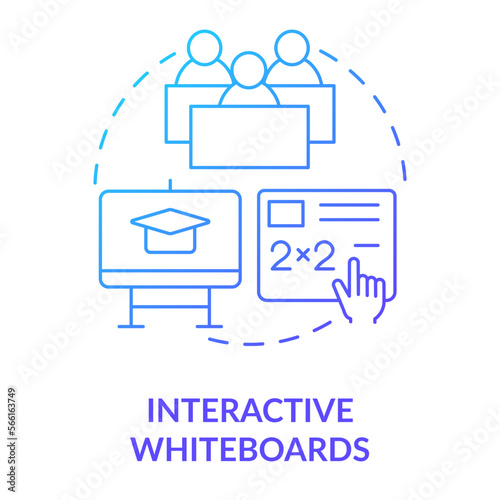 Interactive whiteboards blue gradient concept icon. Equipment for classrooms. Educational application of ICT abstract idea thin line illustration. Isolated outline drawing. Myriad Pro-Bold font used
