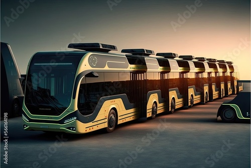 Visual representation of a fleet autonom bus with solar panels. Generative AI  photo