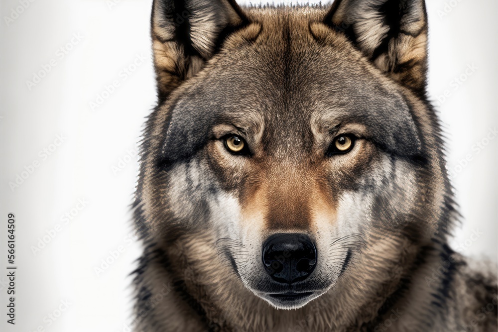 Studio photo of a wolf with a fierce determination. Generative AI