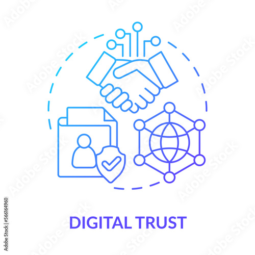 Digital trust blue gradient concept icon. Data security improvement. Information technology trend abstract idea thin line illustration. Isolated outline drawing. Myriad Pro-Bold font used