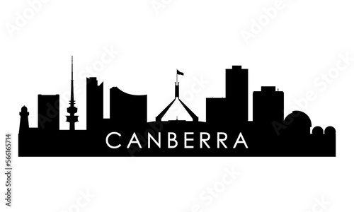 Canberra skyline silhouette. Black Canberra city design isolated on white background.