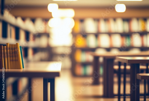 blurred empty college library interior space. Blurry classroom with bookshelves by defocused effect