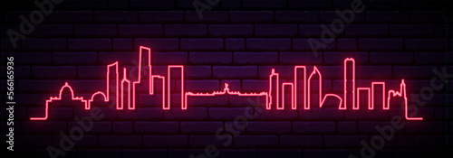 Red neon skyline of Monterrey. Bright Monterrey City long banner. Vector illustration.
