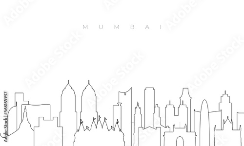 Outline Mumbai skyline. Trendy template with Mumbai buildings and landmarks in line style. Stock vector design.