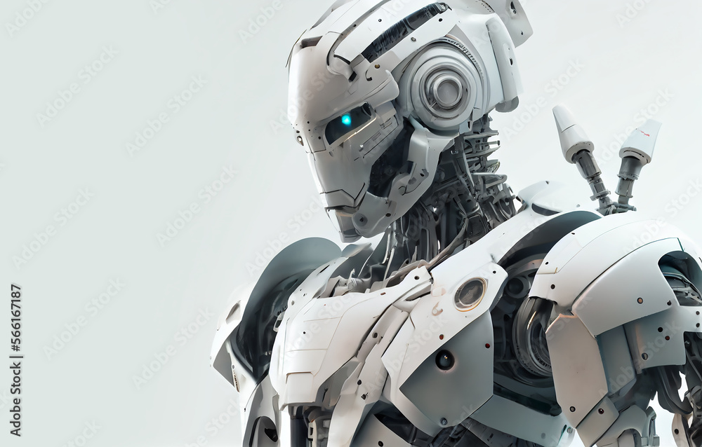 White robot army or cyborgs in sci-fi game. Generative AI.