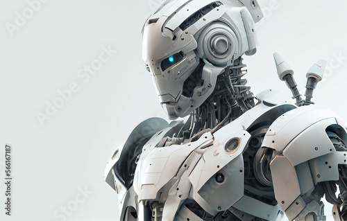 White robot army or cyborgs in sci-fi game. Generative AI.