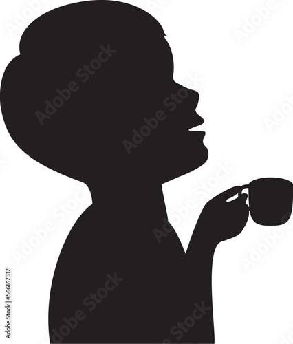 うがいをする男の子の横顔シルエット
