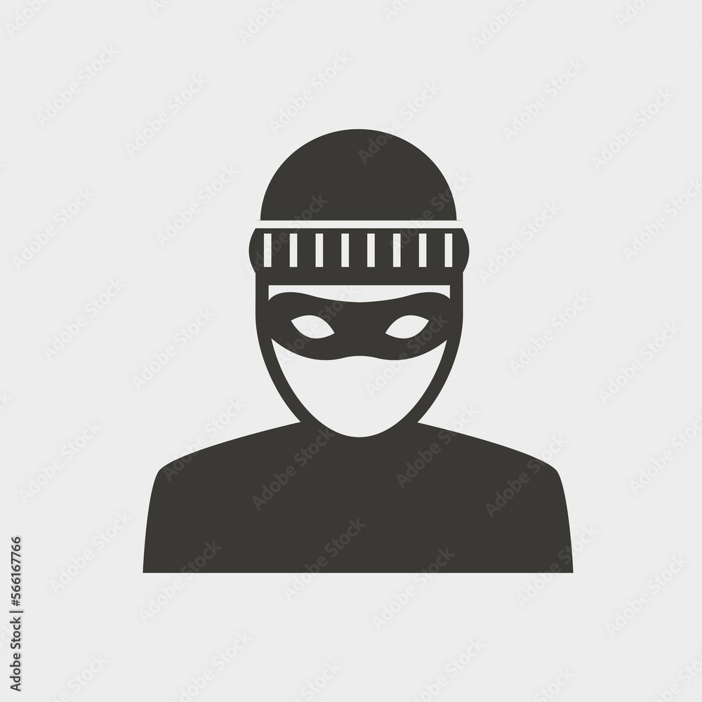 burglar vector solid art icon isolated on white background.  filled symbol in a simple flat trendy modern style for your website design, logo, and mobile app