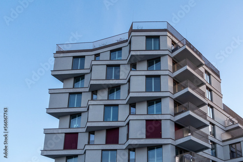 Germany, Bavaria, Munich, Windows and balconies of newly built modern apartment