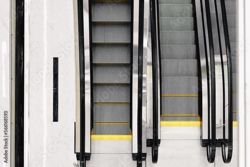 Top view of empty escalator stairs