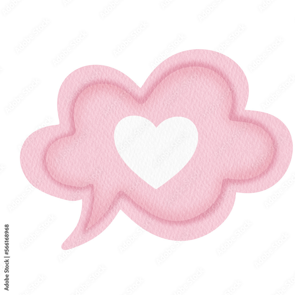 Watercolor Pink heart speech bubble.	