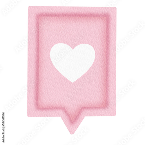 Watercolor Pink heart speech bubble. 