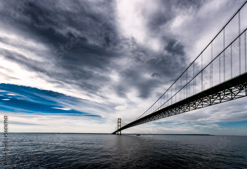 Mackinac Bridge crossing the straits of Mackinac connecting upper and lower peninsula of the US State of Michigan, USA