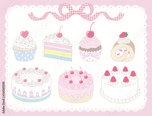 ケーキ　ホイップ　かわいい　イラスト　セット