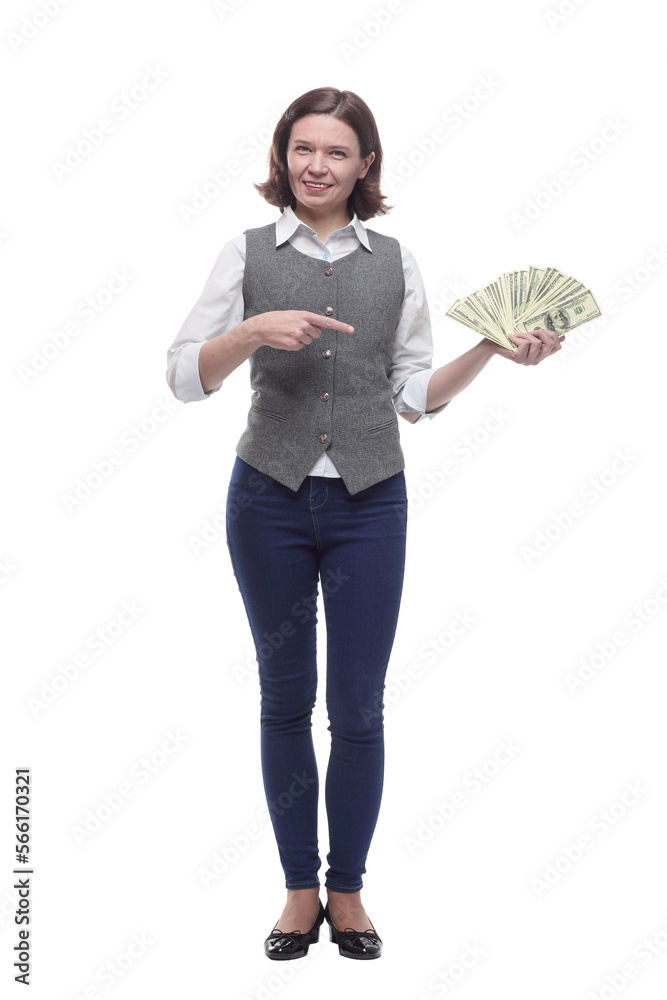 casual mature woman with a bundle of banknotes. casual mature woman with a bundle of banknotes.