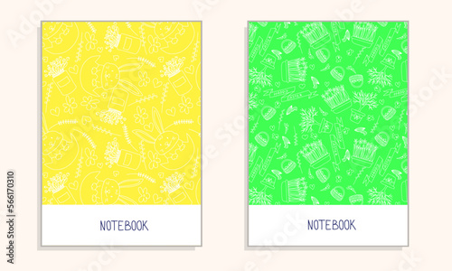 Cover with Easter pattern. Cover for notebook with hand draw Easter elements in doodle style. Vector illustration.