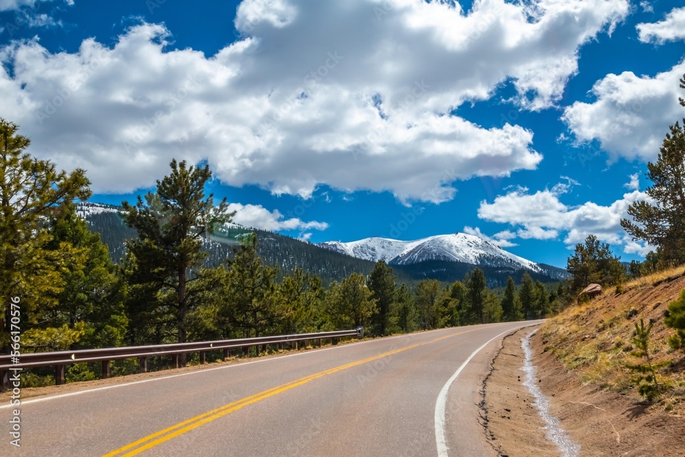 Fototapeta premium A long way down the road going to Colorado Springs, Colorado