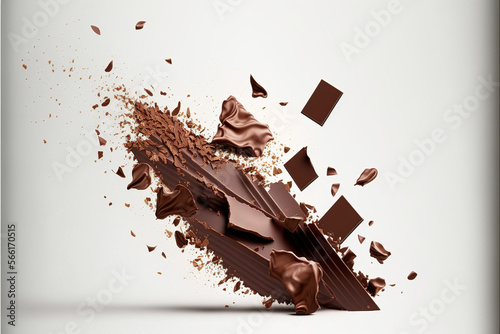 Isolated Flying Pieces of dark chokolate, Generative Ai