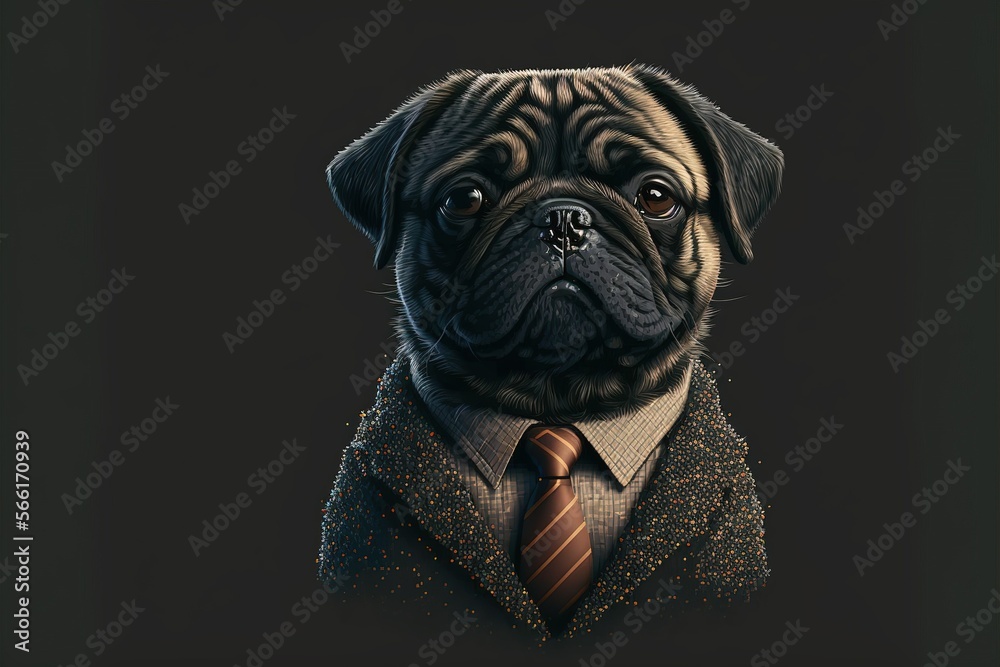 Portrait of a pug dog dressed in a formal business suit, generative AI