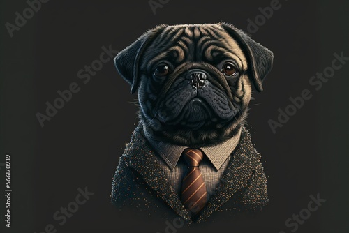 Portrait of a pug dog dressed in a formal business suit, generative AI