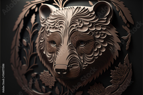 Bear logo. Bear symbol. Vector illustration. Logo, symbol, icon. sign, mascot. Bear with papercut. Beautiful Bear. Isolated background. Generative AI