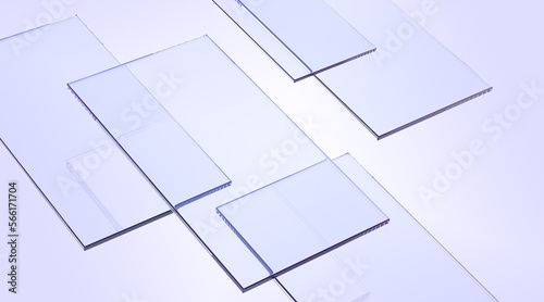 Abstract background with isometric glass or crystal plates 3d render. Technology wallpaper with purple rectangular clear acrylic panels. Futuristic pattern, layout for website design
