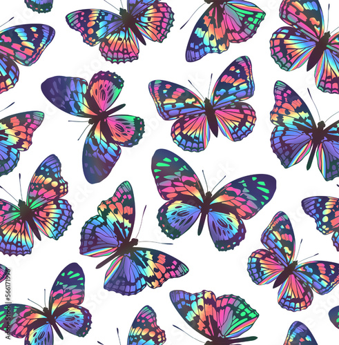 Pattern with butterflies. Multicolored butterflies on a white background.